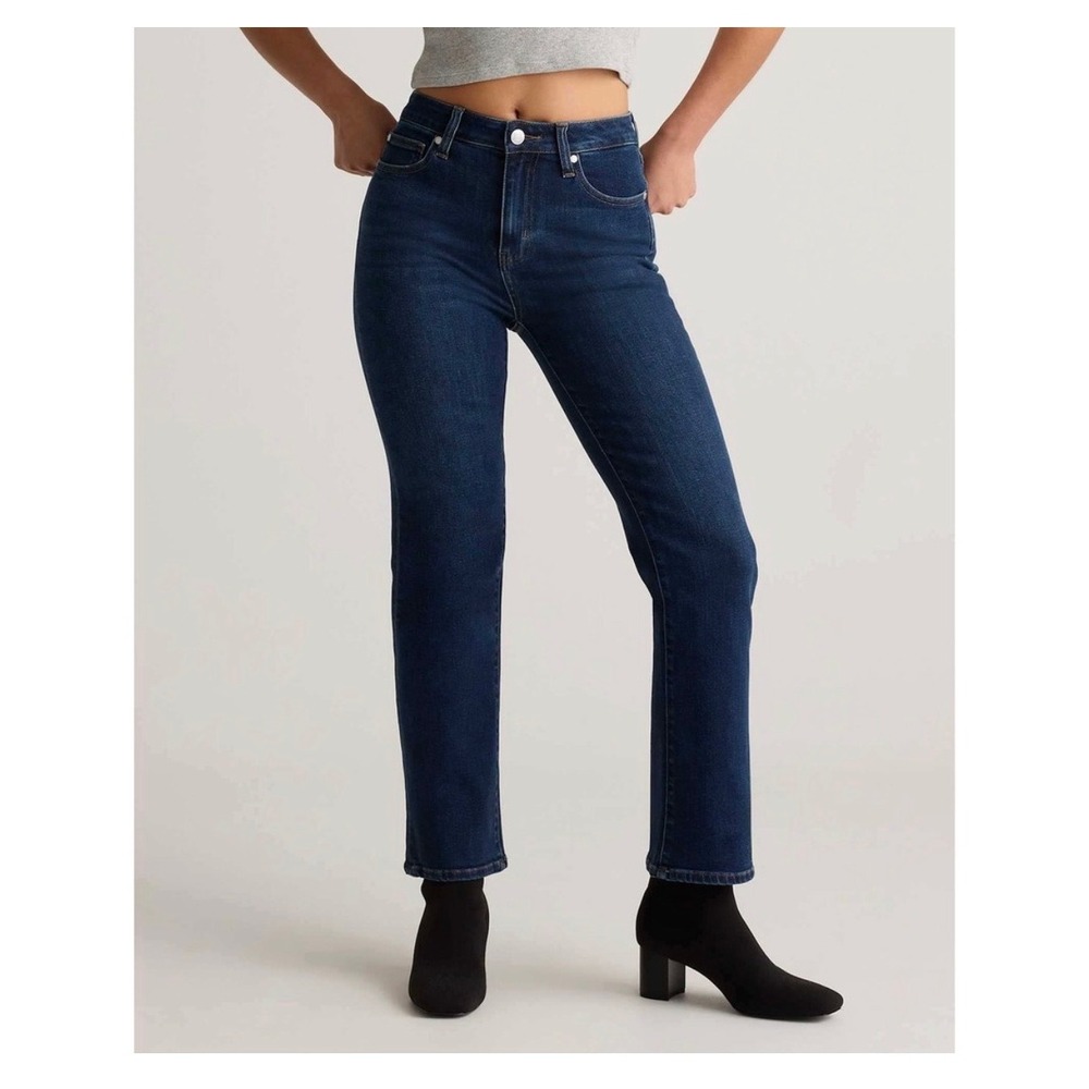 Quince | 2024 Stretch High Rise Straight Denim Jeans 25/0/2 Dark Wash